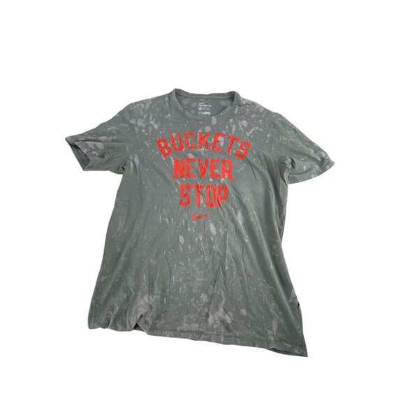 Nike Athletic Dri-Fit Tee "Buckets Never Stop" L Gray Men's Splatter Casual - Picture 1 of 7